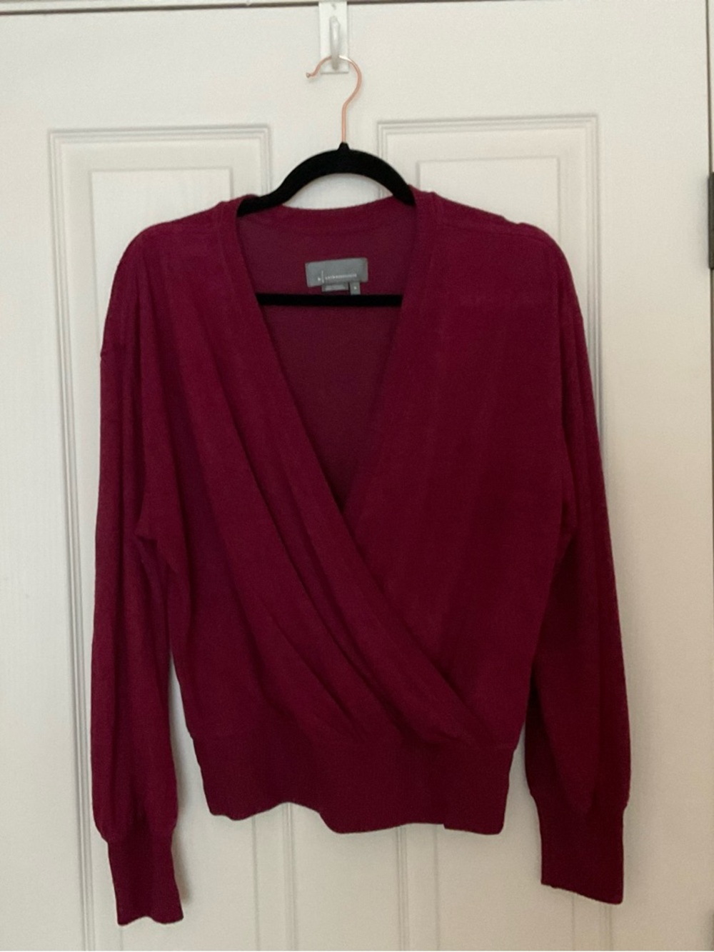 Anthropologie V-Neck Surplice Sweater in Deep Berry